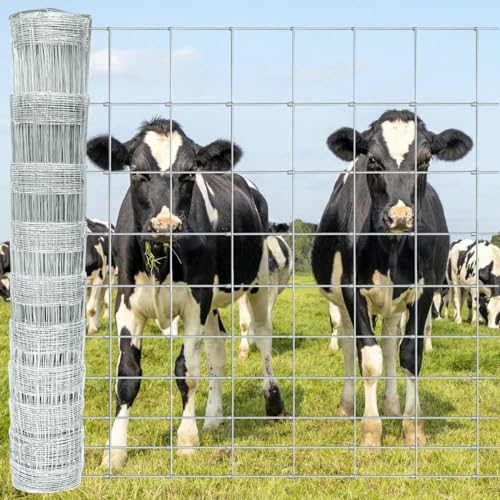 SOTTORICH Farm Fence, 4ft x 164ft Galvanized Field Wire Fencing, 14GA Heavy Zinc Coating Cattle Fence,Deer Fence,Goat Fence,Hog Wire Fence for Yard Garden & Animals Protection, Silver