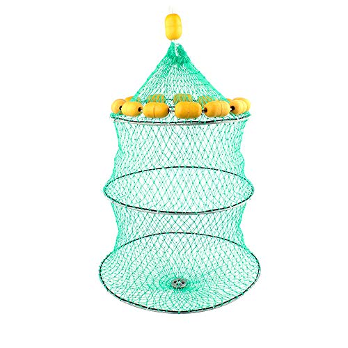 XQK 3 Layer Collapsible Fishing Net Multi Buoyancy Ball Fish Cage Foldable Portable Fishing Gear Nylon Basket Wide Range Large Capacity Folding Fishing Trap