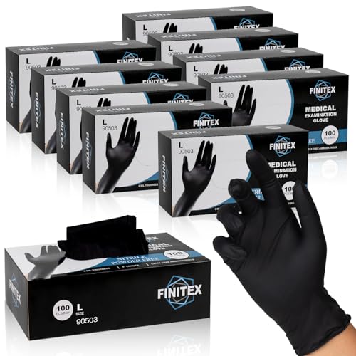 FINITEX Black Nitrile Disposable Medical Exam Gloves 6.3mil 1000/Case Large
