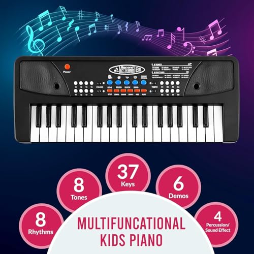 Image of MiniExplorer Kids Piano Keyboard with Mic | 37 Keys, 8 Rhythms, 8 Tones & 6 Demo Songs | Electronic Musical Toy for Boys & Girls Age 2-5 | Educational & Recording Keyboard for Beginners