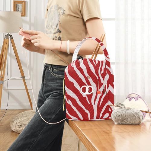 Image of Tatenale Crochet Bag Yarn Bag Knitting Project Bag with Pockets and Handle Portable Yarn Storage Organizer Tangle Free 8.3x11 InchRed Zebra Print44