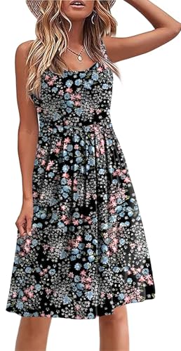 Image of Akihoo Women Summer Casual Sleeveless Midi Plain Pleated Tank Vest Dresses
