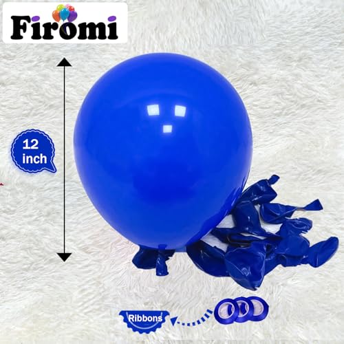 Image of Firomi Royal Blue Party Balloons 12-inch 100 Pack (with 3 Ribbons)