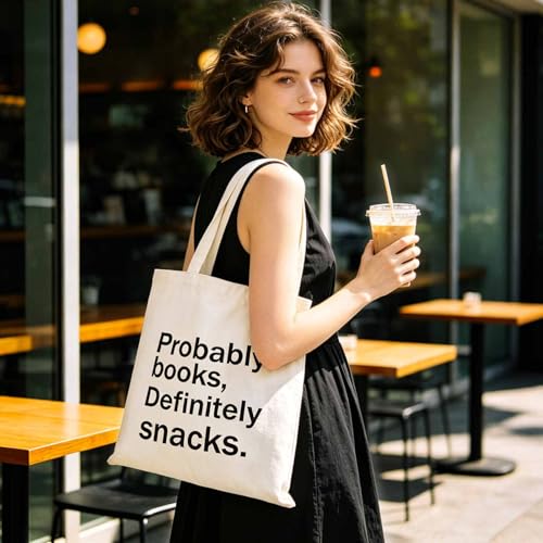 yuboo Book Tote Bag for Women, Canvas Tote Bag with Zipper Pocket, Double-Sided Literary Print, Reusable Book Lover Bag for Work Library Reading Teacher Gifts — view 6