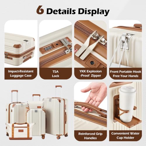 Image of Luggage Set 3 Piece Luggage with PC+ABS Hardshell TSA Lock Spinner Wheels Carry on Lightweight Suitcase,YKK Zippers (Light Pink, 6 piece sets(14 /20 /24 /28 /DB /TB))