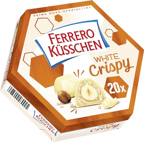 Ferrero Küsschen White Crispy – Knackig geröstete Haselnuss in heller Creme, umhüllt von weißer Schokolade und knusprigen Crispies – 1 Packung à 20 Einzelpralinen