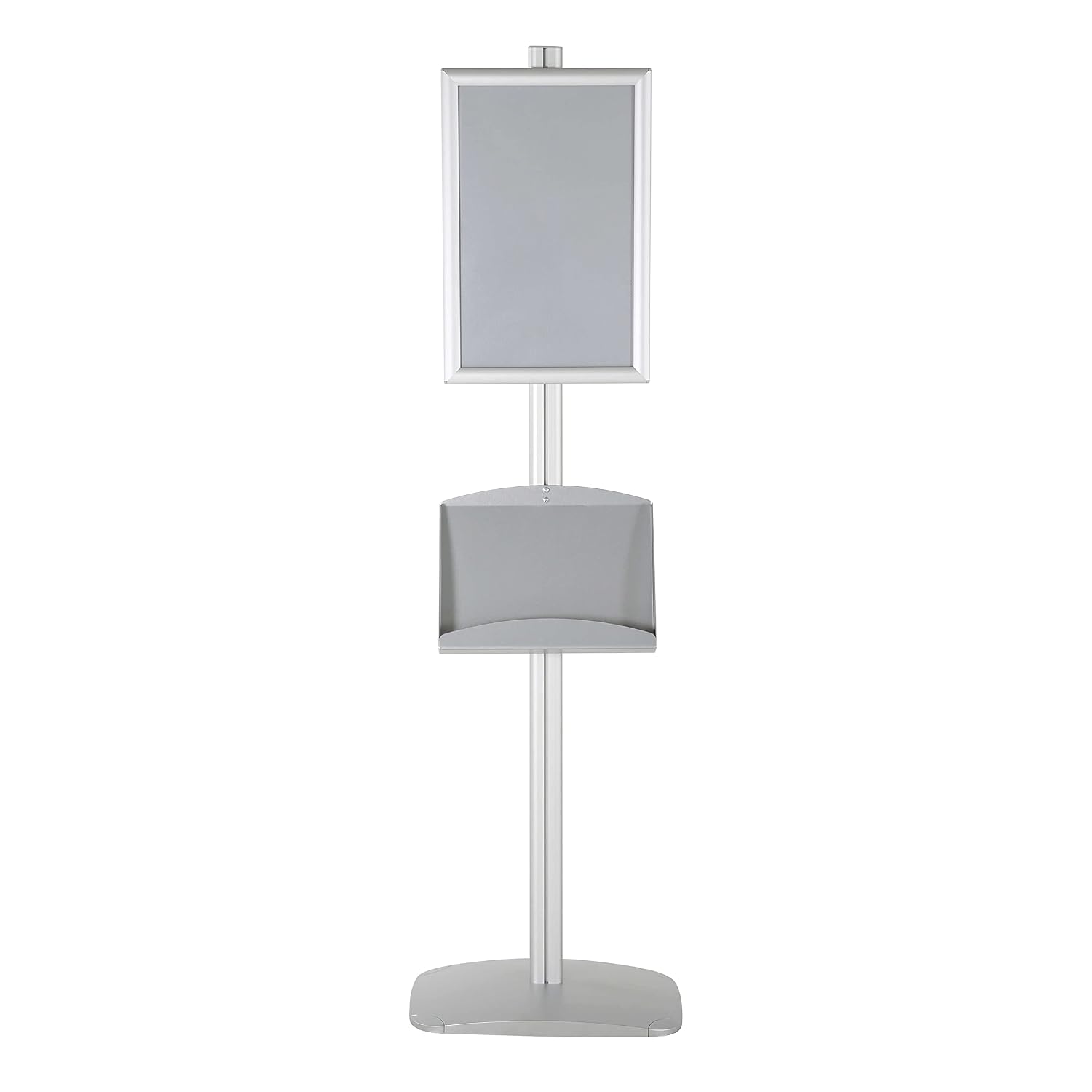 M&T Displays Free Standing Aluminum Display Stand Single Sided Brochure Sign Holder Front Loading Portrait Landscape Silver Snap Frame 1x(11x17) and Metal Tray Shelf 2x(5.5x8.5)... - Image 4