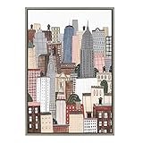 Kate and Laurel Sylvie NYC Skyline Framed Canvas Wall Art by Sara Boccaccini Meadows, 23x33 Gray,...