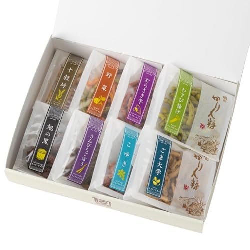 旭製菓 かりんとうギフトセット、8種詰合せ(旭の黒、ごま大学、こゆき、きんぴら、わさび揚げ、野菜、十穀峠、むらさき芋)