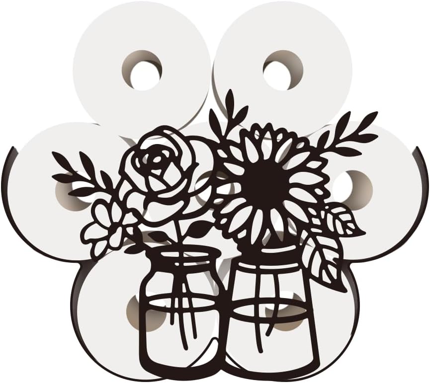 WADORN Sunflower Toilet Paper Holder, Metal Flower Vase Wall Mounted Toilet Paper Storage for Extra 8 Rolls Funny Toilets Papers Organizer Paper Roll Holder for Bathroom Home Office Décor