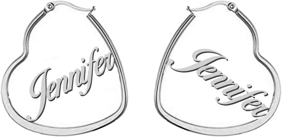 Geometric Big Heart Shape Hoop Custom Name Earrings Personalized Name Gift Earrings for Her Made with Any Name