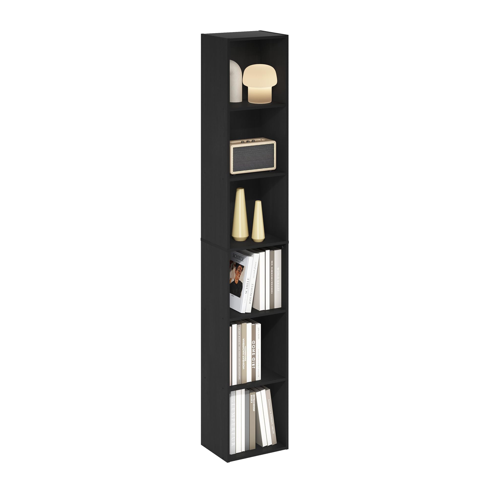 Furinno LUDER Book Shelf, 6-Tier Tall Modern Bookshelf, Bookcase with Open Shelves, 9.3 x 12 x 71, for Living Room, Bedroom, Home Office, Blackwood โ image 1