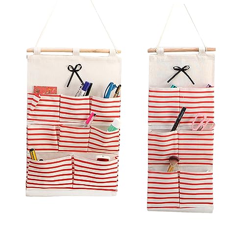 Hoshisea 2 Pezzi Borsa Da Parete, Borsa Portaoggetti Da Parete, Tasche Portaoggetti in Tessuto, Tasca a Muro per Camera da Letto, Ufficio, Bagno (Rosso)