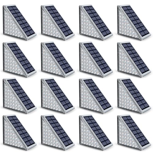 Image of NIORSUN Outdoor Step Lights, Upgraded 28 LEDs 2 Brightness Modes, IP67 Waterproof Solar Stair Lights for Outside Steps, 1200mAh Battery Long Runtime Warm White for Patio Deck Yard Porch, 16 Pack