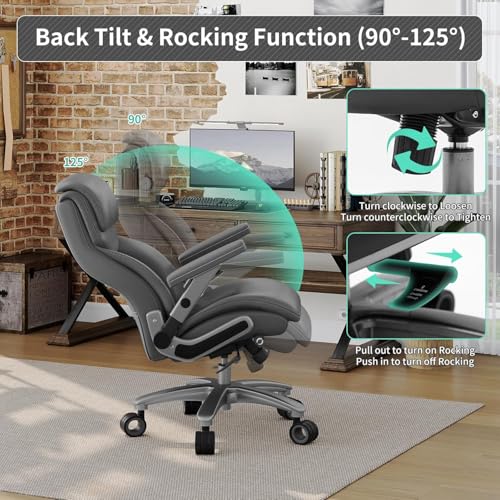 Image of Big and Tall Office Chair with 5D Arms, 600lbs Heavy Duty Desk Chair with Adjustable Lumbar Support, PU Leather High Back Ergonomic Executive Computer Chair with 3'' Silent Casters