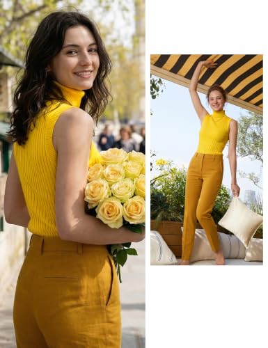 Image of v28 Women Sleeveless High Neck Turtleneck Stretchable Knit Sweater Top
