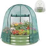 VIREO GARDEN Galvanized Raised Garden Bed with Cover | 4x4x1FT Metal Planter Box Outdoor with Greenhouse PE Cover for Winter & Mesh cover for Summer | 3-in-1 Raised Bed with Windows for Easy Gardening