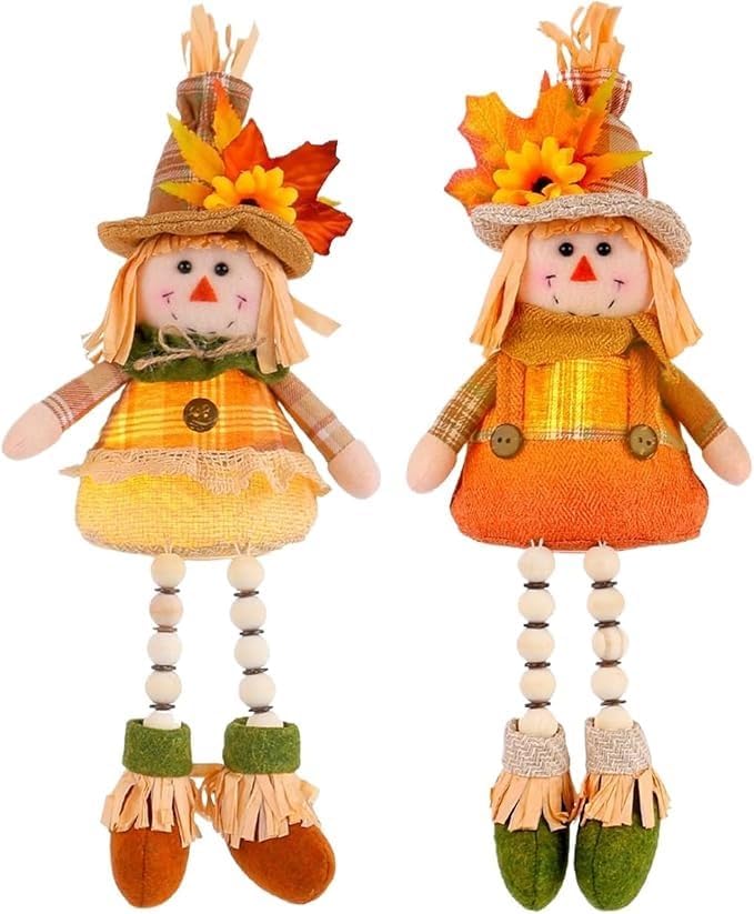 15 Inch Lighted Plush Scarecrow with LED Light, for Indoor Shelf, Desk, Mantle, and Home Accent(Multicolor(2 Scarecrow))
