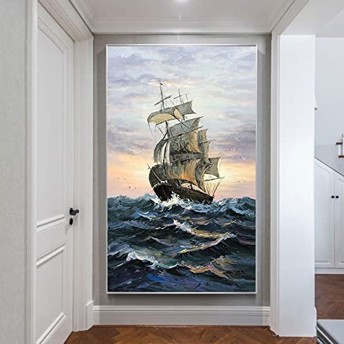Grand art à l'huile œuvre abstraite moderne de voilier sur toile