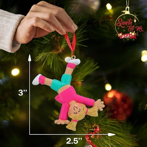 Santa Tell Me Personalized Gymnastics Christmas Ornaments Gift 2024 - Tumbling Cartwheel Custom Figurine (Female Blonde) Girl Little Kid Grand-Daughter Handstand With Name -Polyresin thumb #2