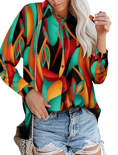 Image of Magritta Women's Shirts Fashion Casual Loose Fit Long Sleeve Button Down Lightweight Collared Blouse Tops
