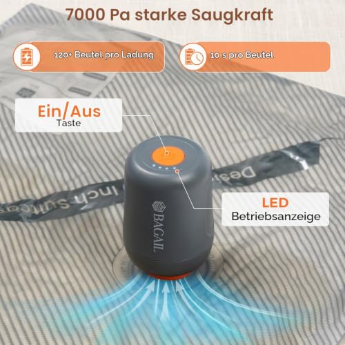 BAGAIL Vakuum-Aufbewahrungsbeutel für Reisen mit akkubetriebener kabelloser elektrischer Pumpe… – Ansicht 4