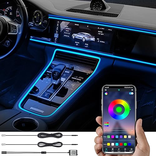 TABEN Auto Umgebungslicht RGB APP Steuerung Dekorative Lampe DIY Refit Flexibles Glasfaserrohr 64 Farben Innenbeleuchtung Atmosphärenlicht 1W DC 12V 3m