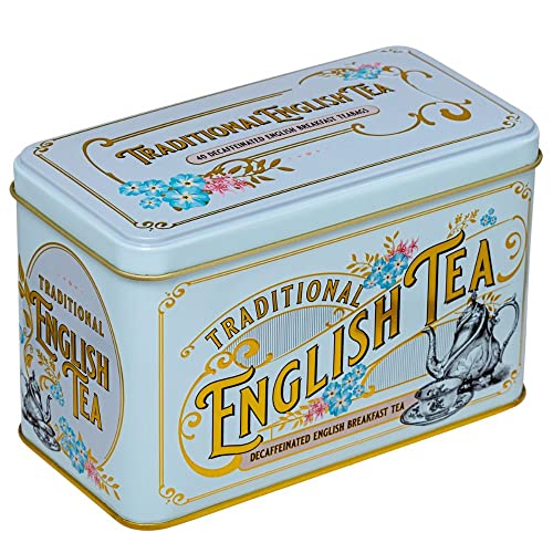 New English Teas Teedose im viktorianischen Stil, mit 40 entkoffeinierten englischen Frühstücksbeuteln, Blau