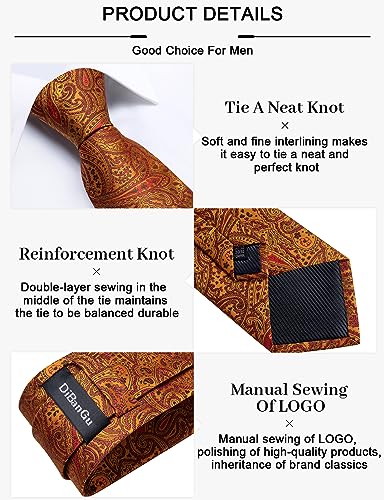 Image of DiBanGu Paisley Ties for Men Silk Necktie and Pocket Square Cufflinks Tie Clip Set Woven Classic Mens Tie for Wedding Party