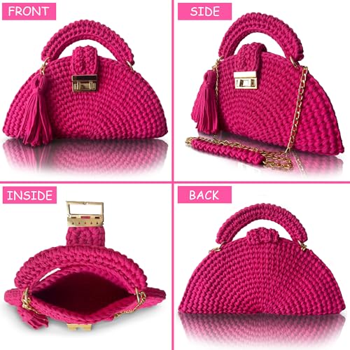 Image of Evening Clutch Bag for Women, Handmade Crochet Wedding Party Purse, Small Flap Formal Crossbody Handbag Evening Clutch