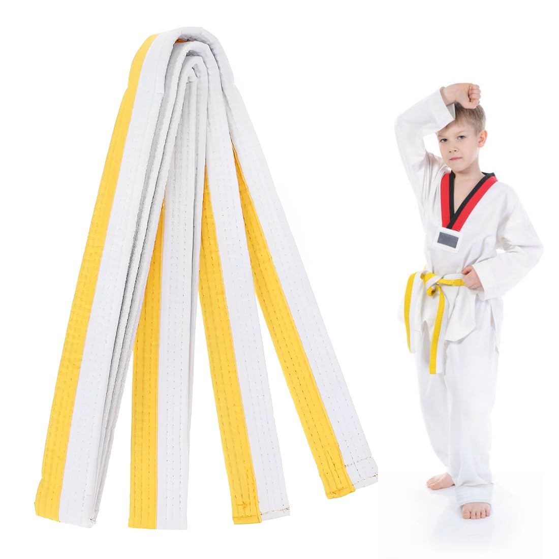 EIHI 1 Pièce 180 CM Ceinture judo ceintures de judo, de karaté, d'arts martiaux, karaté, judo, en polyester, pour karaté, arts martiaux（Blanc + Jaune）
