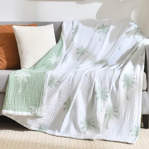 StyleChic 100% Cotton Muslin Throw Blanket Twin 68"x90", Vintage Indoor and Outdoor Use, Reversible and Breathable Fabric for Yard Picnics, Bedding or Chair Cover, Green