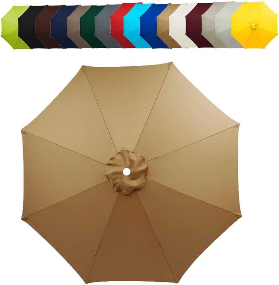 HCZION Market Umbrella Canopy 6 Ribs/8 Ribs Replacement Umbrella Canopy Garden Umbrella Replacement Top, Waterproof Parasol Top Cover (Color : Khaki, Size : 8Ribs-270cm/9ft)
