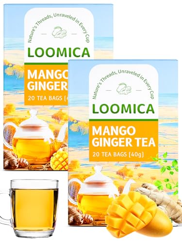 Image of LOOMICA Mango Ginger Tea Bags, Caffeine-Free, Spiced Herbal Tea with Ginger, Cardamom & Cinnamon, Naturally Sweet & Tropical Vibe, Perfect for Relaxation, 20 Counts (Pack of 2)