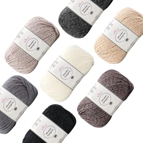 KnitPal Woolen Delights Soft Wool Yarn for Crocheting, 40% Wool, 40% Acrylic, 20% Polyamide - Wool Blend Yarn - #4 Aran/Heavy Worsted Weight Wool Yarn - 7 Skeins, 1218yds/700g - Neutral Pack Cover