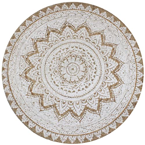 sephironlbb Alfombra de yute trenzada redonda de 90 cm, hecha a mano con estampado de mandala, resistente, aspecto natural, para dormitorio, salón, decoración del hogar