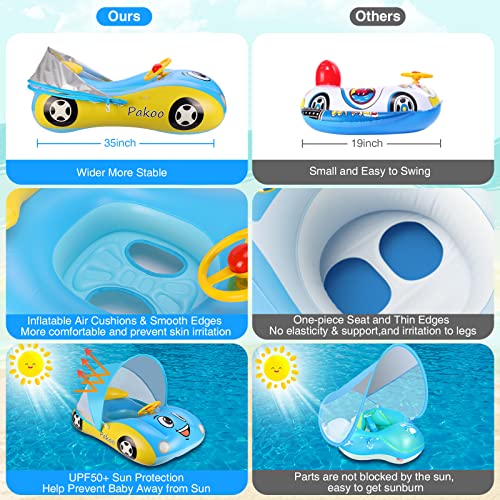 Baby Pool Float With Upf50+ Adjustable Canopy, Inflatable Baby Car Pool Float Boat Baby Swim Float Toddler Pool Float Kids Baby Float Toddler Floaties Infant Pool Float Toys For Baby 18-36 Months #TOP5
