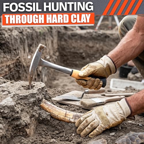 Image of Rock Pick Hammer 28 oz - One-Piece Forged Steel Geology Hammer with Pointed Pick Tip & Shock-Dampening Grip for Rockhounding, Fossil Hunting, Prospecting, Mineral Digging & Light Masonry Chipping Tool