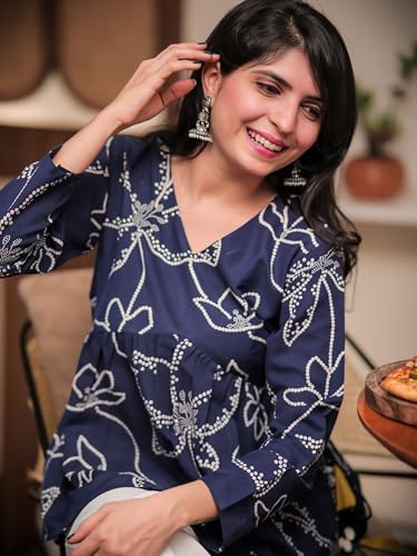 Image of Youthnic Women's Poly Rayon Printed Alia Cut Peplum Top | Top for Office | Women's Tunics | Short Kurti Women| Regular Fit