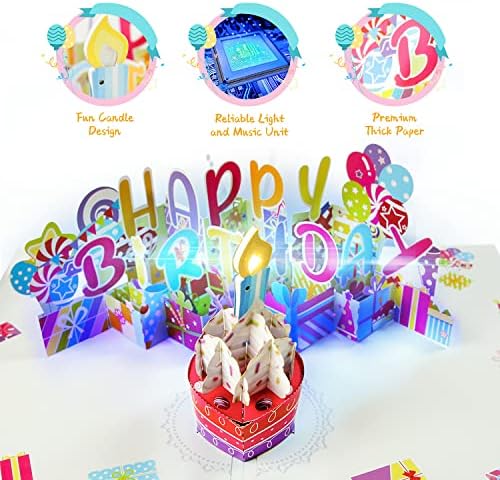 Pop Up Musical Birthday Card, Funny Blowable Candle 3D Happy Birthday Cards Play Happy Birthday Music Greeting Egift Card Birthday for Women, Mom, Wife, Girlfriend, Grandma, Daughter and Sister