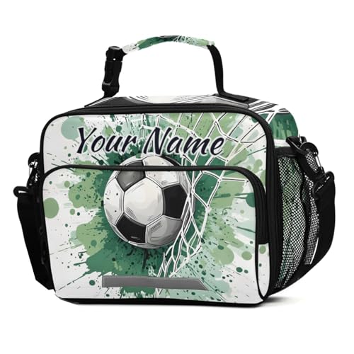 ALAZA Custom Soccer Goal Football Game Lunch Box for Girls Boys Personalized Name Custom Lunch Bags for School Insulated Cooler Bag Reusable Tote Bag