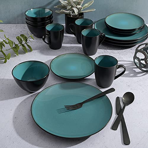Gibson Soho Lounge Round Reactive Glaze Stoneware Dinnerware Set, Service for 4 (16pc), Teal - Image 6