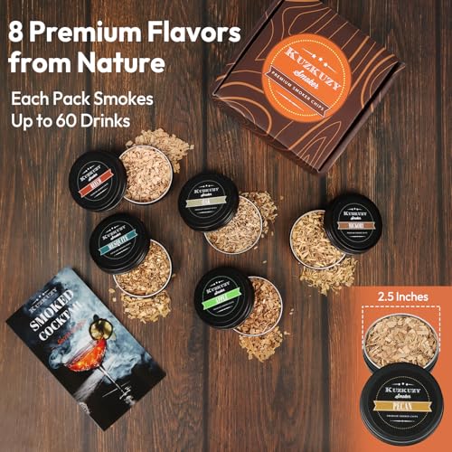 Cocktail Smoker Wood Chips Variety Pack - 8 Unique Flavors for Bourbon Whiskey Smoker Kit - Apple, Hickory, Cherry, Pear, Oak, Pecan, Beech, Mesquite, Perfect for Gift for Whiskey Lover & Home Bar