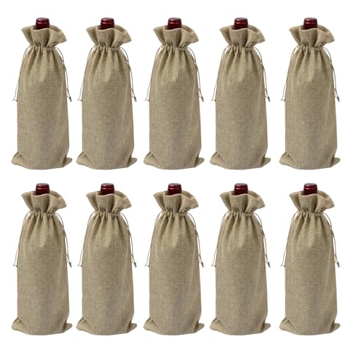 Bolsa de vino con cordón, funda para botella de vino de Navidad, decoración de mesa multiusos para reuniones familiares, celebraciones de cumpleaños, Navidad, marrón oscuro, Refer to description
