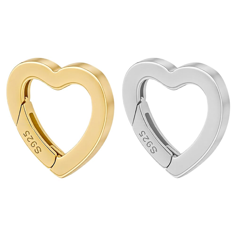 PH PandaHall 2pz Anelli a Molla a Forma di Cuore in 925 Argento Sterling Chiusura a Molla in Argento e Oro, 15mm Chiusure per Collane a Cuore per La Creazione di Gioielli Braccialet