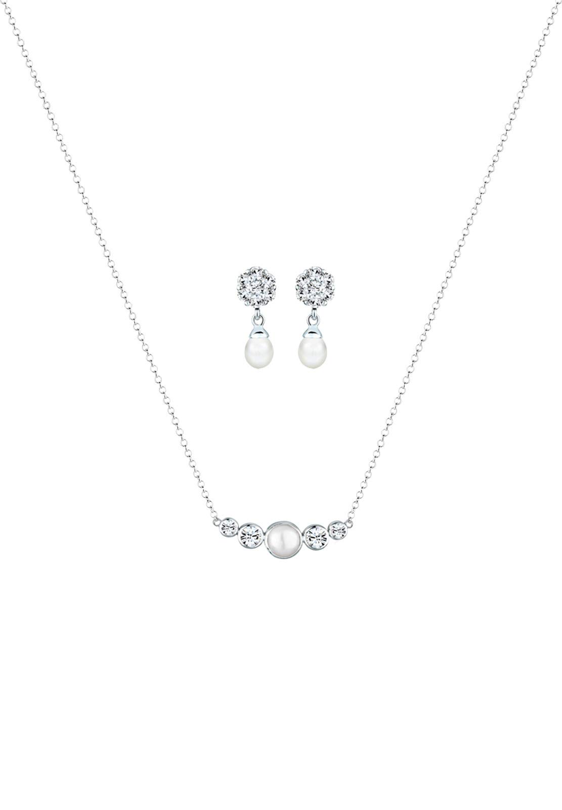 Elli Damen PREMIUM Schmuckset Klassisch mit Süßwasserzuchtperle und Kristalle