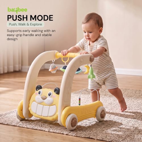 Image of Baybee 4 in 1 Baby Walker with Push Mode, Musical Lights & Sounds, Interactive Activity Panel, Smooth Rolling Wheels, Early Learning & Walking Support for 0-3 Years (Yellow)
