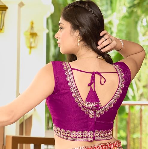 Image of Pujia Mills Women's Sequin Embroidered V Neck Sleeveless Readymade Saree Blouse Indian Ethnic Designer Stitched Readymade Saree Blouse Sleeveless Blouse Readymade Blouse for Women