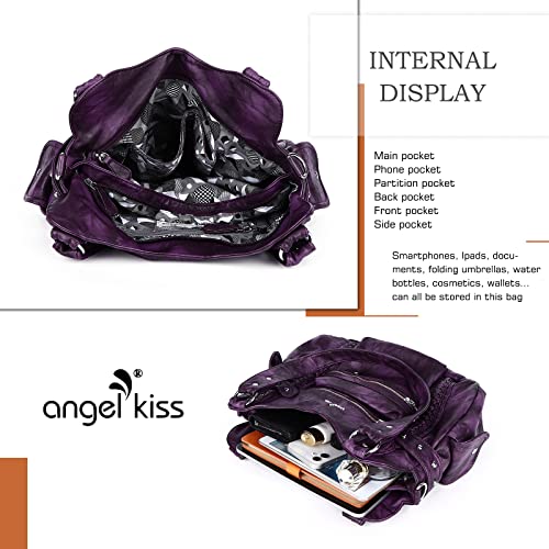 Angel Kiss Hobo Handbags For Women Soft Pu Leather Shoulder Handbags Ladies Purses Purple #TOP4