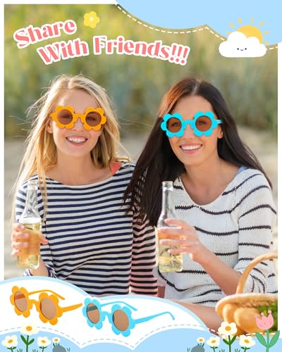 Pibupibu 10 Pack 5.71'' Flower Sunglasses Adult Bulk, Fun Cute Flower Glasses for Women Party Favors4